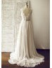 V Neck Eyelash Lace Chiffon Bohemian Wedding Dress